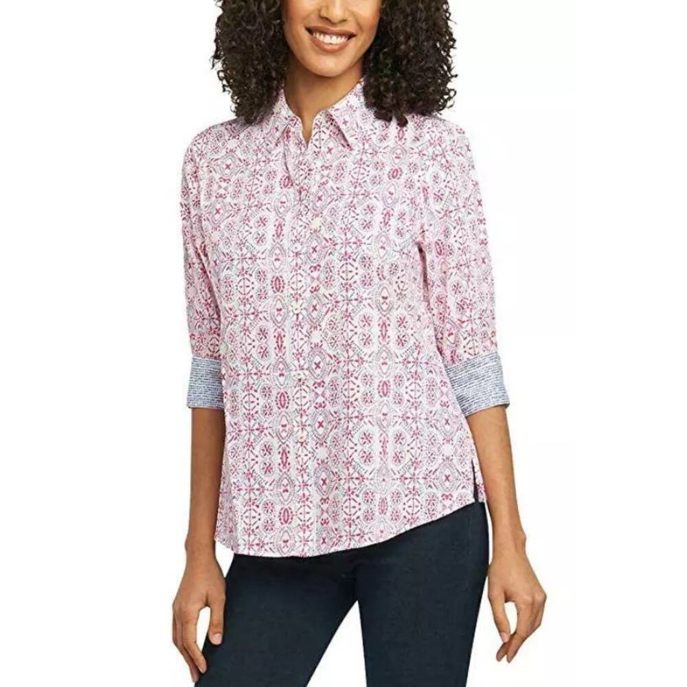 Foxcroft NYC Easy Care Pink Geometric Print Button Down Shirt XL 185706 A-19